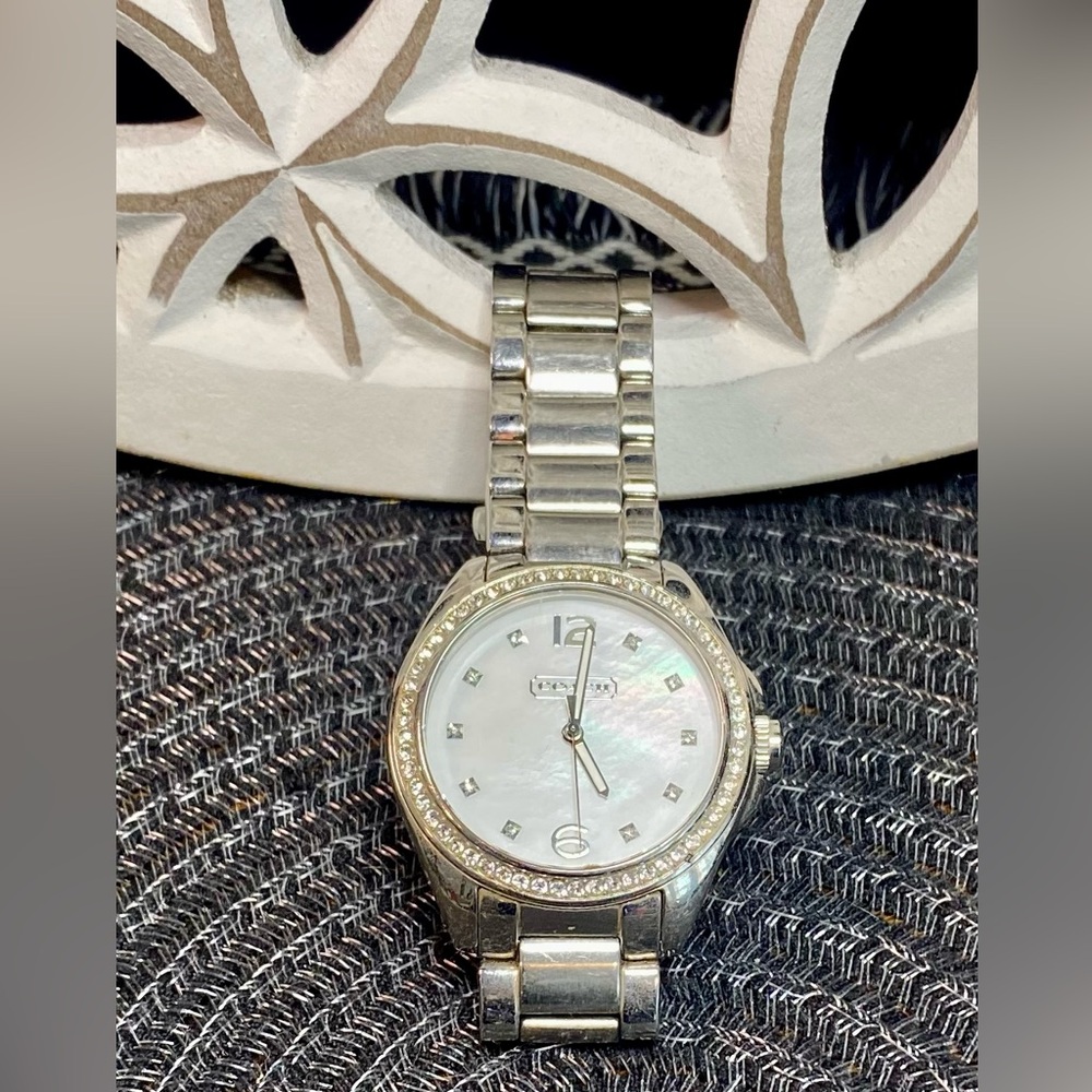 Coach Silver-Tone Mother of Pearl Crystal Bezel Watch - Picture 2 of 10